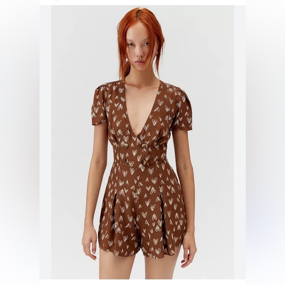 Urban outfitters Juliette printed short sleeve brown romper size small nwt - Picture 1 of 7